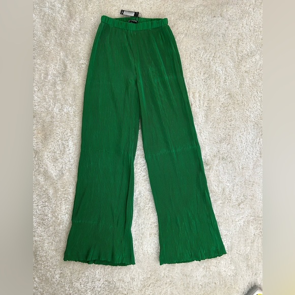 PLT bright green plisse high waisted wide leg trousers - Picture 1 of 2
